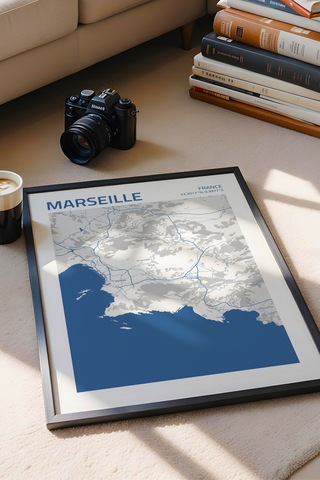 Marsilya Fransa France Haritası Çerçeveli Tablo Lüks Salon Ofis Duvar Dekorasyonu Hediyelik Tablo