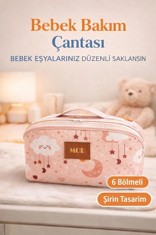 3 Gözlü Bebek Bakım Çantası I Bebek Bakım Çantası Organizer I Anne Bebek Bakım Çantası Açık Pembe