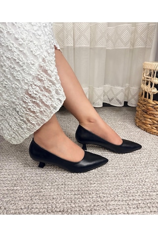 Asmi Shoes Kadın Moni Siyah Cilt 3 Cm Topuklu Ayakkabı