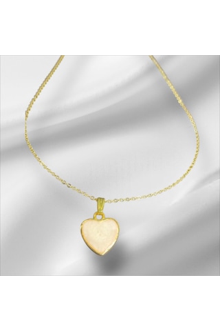 0038 Kadınkolye Kalp Kolye Hediyelik -bej- Doğal Taş Kalp Gold