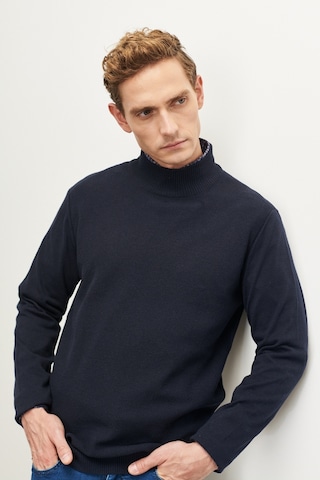 Altinyildiz Classics Erkek Lacivert Standart Fit Normal Kesim Yarım Balıkçı Yaka Pamuklu Triko 4A4921100008LACS Lacivert