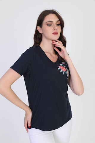 Ella Camelia Kadın Nakış Işleme Detaylı Bluz 5010078 Lacivert Melanj