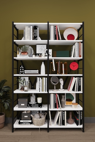 Modern 12 Raflı Metal Kitaplık Üçlü Ayrılabilir Modül Dekoratif Çok Amaçlı Kitaplık Metalk02 Antrasit
