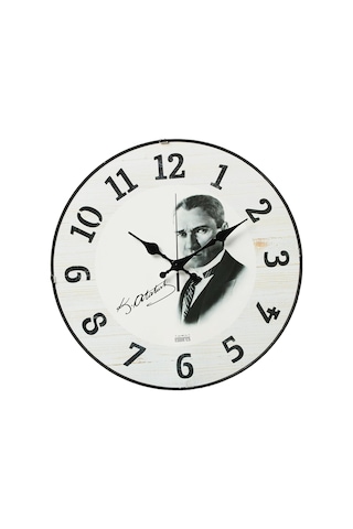 Emores 36 Cm Gerçek Bombe Cam Akar Saniye Sessiz Mekanizma Dekoratif Atatürk Duvar Saati Sku: Smg8690010228383 07 Beyaz