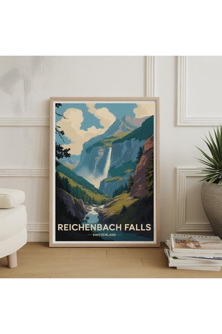 Reichenbach Şelaleleri İsviçre Seyahat Posteri Manzaralı Alp Doğası Sanatı Reichenbach Şelaleleri İsviçre Seyahat Posteri Manzaralı Alp Doğası Sanatı