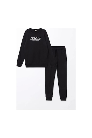 LC Waikiki Lcw Kids Siyah Bisiklet Yaka Erkek Çocuk Kalın Eşofman Takımı New Black