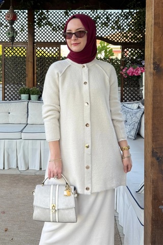 Rabia Şamlı Sedef Angora Triko Hırka Taş Normal