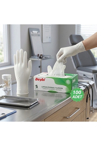 Beybi S Pudralı Muayene Eldiveni 100lü 5615