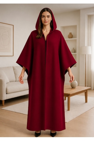 Alpin Unisex Oversize Kapüşonlu Panço Bordo Premium Kışlık Kumaş Bordo Bordo