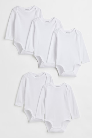 Lilabio %100 Organik Pamuk 5'li Beyaz Uzun Kollu Bebek Body Beyaz