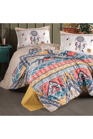 Clasy Ranforce Nevresim Takımı Çift Kişilik Boho V1 Bej