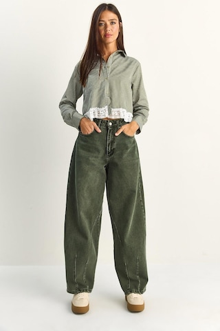 Shade Kadın Vintage Yıkamalı Baggy Kesim Rahat Kalıp Denim Pantolon 703 60286060 - Haki