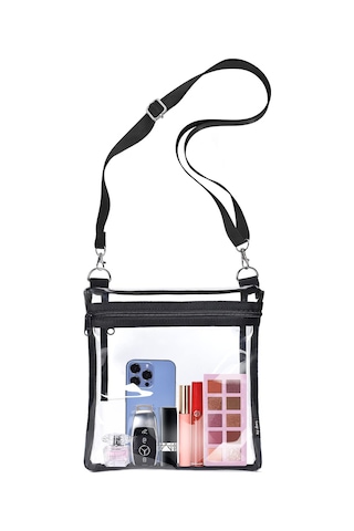 Dofolink Şeffaf Tpu Spor Etkinlikleri Ve Konserler İçin Çapraz Askılı Çanta - Güvenlik Kontrollerinden Kolay Geçiş, Ayarlanabilir Askı Siyah