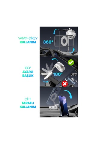 Magnetpro 360 Ayarlanabilir Araç İçi Masa Üstü Vakumlu Mıknatıslı Magsafe Telefon Tutucu Beyaz Beyaz