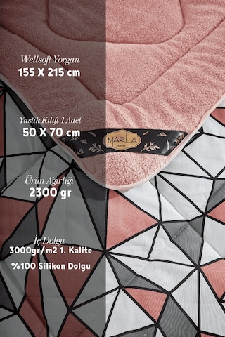 Geometrik Desenli Tek Kişilik Çift Taraflı Wellsoft Yorgan Seti - Pembe - 155x215