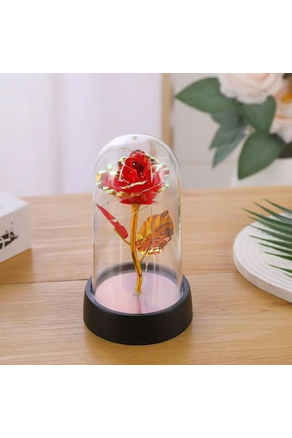 Honmex Kutulu Büyüleyici Gül Cam Kubbe Led Gece Lambası - Sevgi Simgesi Ev Dekorasyonu Hediyelik Ürün Kırmızı