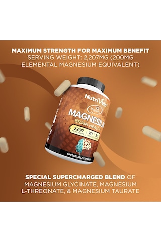 Nutrivein Magtein Magnesium L-threonate Glycinate Taurate Brain Sleep Mood Recovery 2207 Mg 90 Caps Aromasız