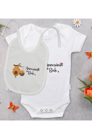 Bitmeyenkartus Bk Kids Annesinin Balı Tasarımlı Bebek Body Zıbın Ve Mama Önlüğü Çok Renkli
