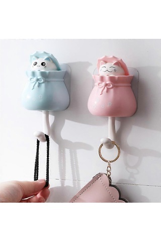 Adet Sevimli Duvar Kancaları, Oda Dekoru İçin Yapışkanlı Kedi Anahtarlık, Havlu Sırt Çantası Şapka Atkı Asma Dekorasyonu İçin Ağır Hizmet Tipi Duvara Monte Kedi Palto Kancaları Çok Renkli