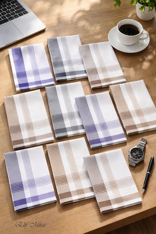 Hepsine Rakip 12 Li Erkek Cep Yaka Mendil Seti 40x40 Cm Pamuklu Mirfatih Kahverengi
