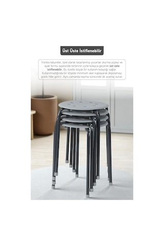 İronika Otto Metal Gövdeli Modern Tabure Mutfak Bahçe Taburesi - 4 Adet Gri Gri