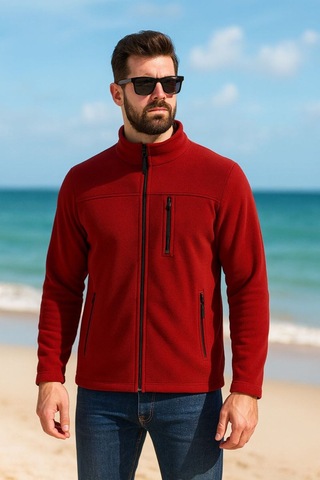 Luxıc Core Erkek Bordo Fermuarlı Polar Ceket Dik Yaka Günlük Ve Outdoor Kullanım