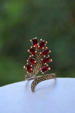 Stoneage Bordo Salkım Ayarlanabilir Kadın  Yüzük Çok Renkli