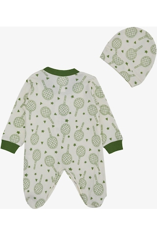 Breeze Erkek Bebek Patikli Tulum Spor Temalı Raket Desenli 0-6 Ay, Ekru-ekru Ekru
