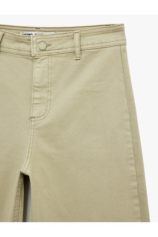 Koton Cepli Rahat Kalıp Kesik Paça Yüksek Bel Jean Pantolon - Culoette Jean Haki 7wal40002mw