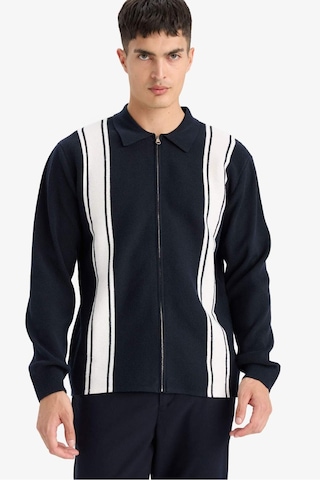 Defacto Standart Fit Polo Yaka Fermuarlı Çizgili Triko Hırka F4981ax25aunv64 Lacivert