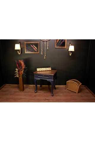 Wooding Masif Ceviz Lacivert Komodin - Yan Sehpa