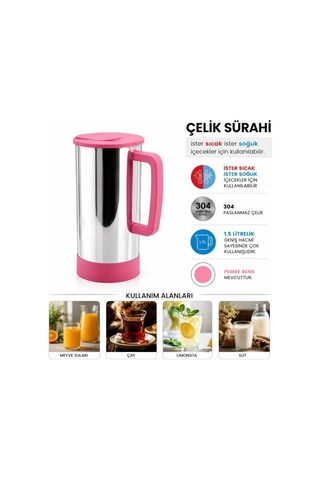 Jenerik Pembe Paslanmaz Çelik Sürahi Sıcak & Soğuk