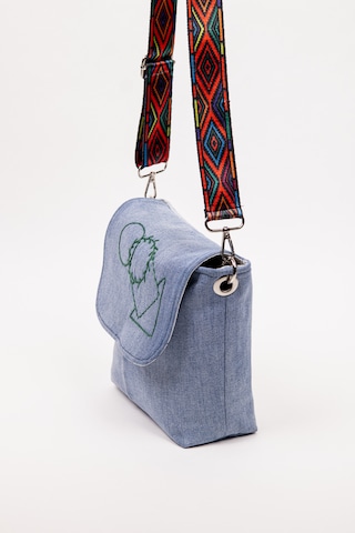 Fabric Craft Bag Kadın Omuz Çantası Kot Kumaş Nakışlı Renkli Desenli Askılı 23x20 Cm Açık Denim
