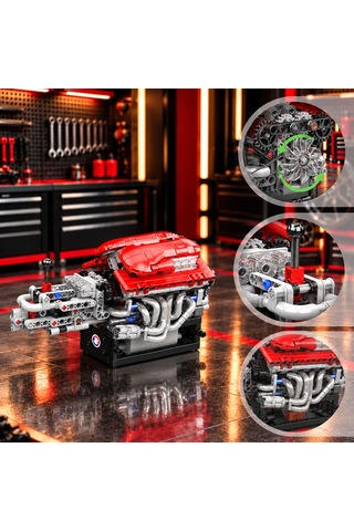 Mould King 10226 V12 Süper Otomobil Motoru Ve Şanzıman Yapım Seti 863 Parça