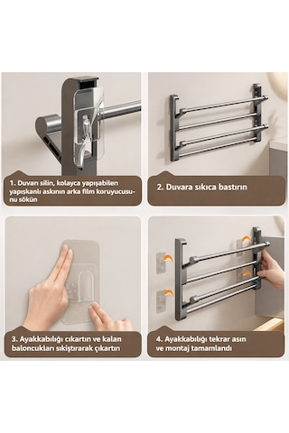 Microcase 2 Bölmeli Metal Duvara Monte Katlanabilir Terlik Ayakkabı Standı 30 Cm 2 Adet Al5464 Gri