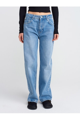 Dilvin 71785 Kalın Kumaş Boru Paça Denim Pantolon-mavi Mavi