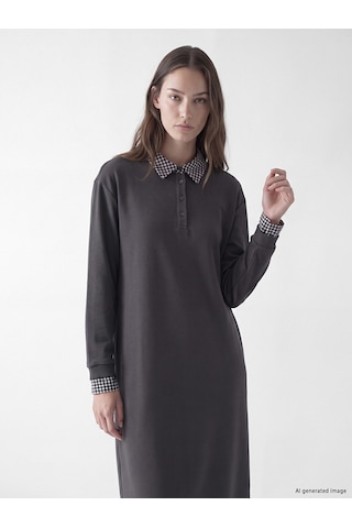 Lcw Modest Antrasit Gömlek Yaka Sweat Elbise