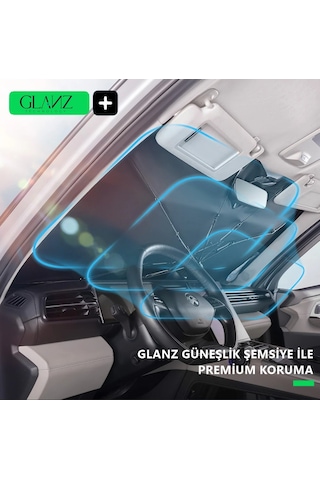 Glanz Premium Güneşlik Şemsiye Oto Katlanabilir Araba Ön Cam Gölgelik Güneş Koruyucu 145-79 CM