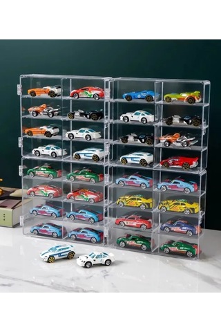 Konesam Araba Modeli Ve Küçük Eşyalar İçin 8 Bölmeli Şeffaf Abs Depolama Rafı - Çocuk Odası Alan Optimizasyonu Şeffaf