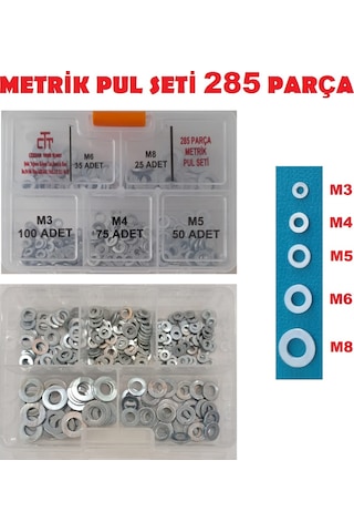 PUL SETİ METRİK 285 PARÇA M3-M4-M6-M8 PUL SETİ
