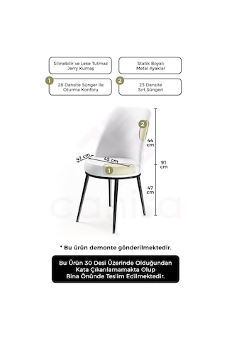Canisa Concept Dexa Serisi, Üst Kalite Yemek Odası Sandalyesi, Metal Kahverengi Iskeletli, 6 Adet Sandalye Krem, Metal