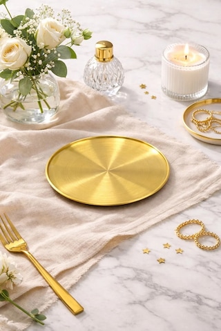2 Kişilik Lüks Gold Metal Sunumluk Tepsi Sunum Servis Tepsisi 20cm Altın - Gold