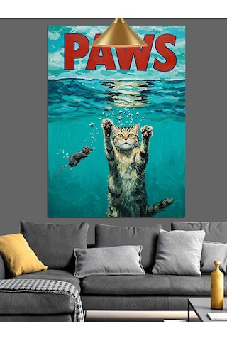 "paws" Patiler Yazılı Komik Kedi Dekoratif Kanvas - Mdf Ahşap Tablo