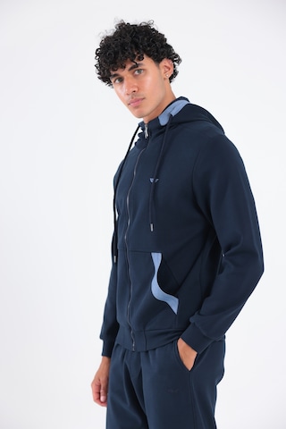 Rowinger Modal Kumaş Kapüşonlu Fermuarlı Kontrast Detaylı Erkek Sweatshirt Navyblue