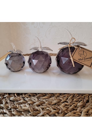3 Lü Kristal siyah elma set