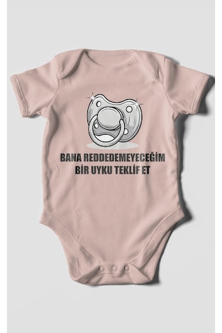 Bana Reddedemeyeceğim Bir Uyku Teklif Et Baskılı Bebek Zıbını Çıtçıtlı Body 8 Renk %100 Pamuk Kısa Kol Pastel Pembe