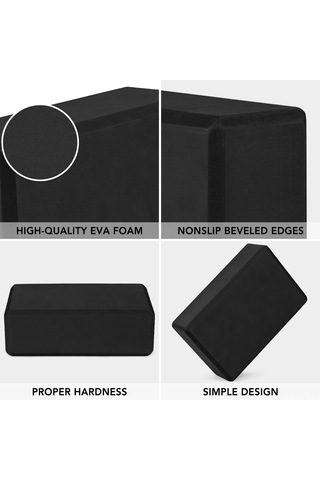 Konesam Eva Yoğun Köpük 2 Yoğa Bloku + Ayarlanabilir Gerdirme Kayışı Seti - Postür Düzeni, Esneme Ve Denge İyileştirici - Siyah