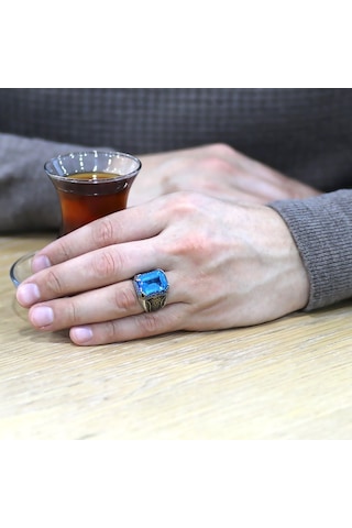 Baget Kesim Aqua Zirkon Taşlı Yanları Gotik Süslemeli 925 Ayar Gü (537174679)