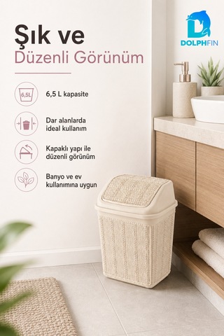 Jute Çöp Kovası 6,5 L Banyo Mutfak Ofis Balkon Araç Atık Kovası