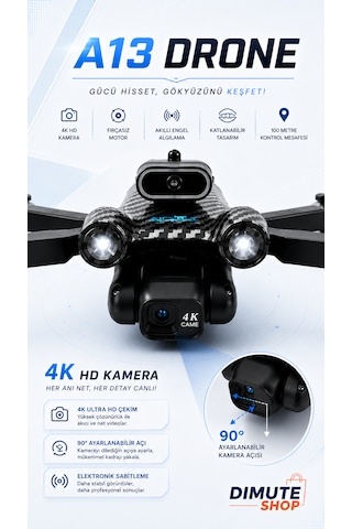 A13 Drone Çift Bataryalı 4k Hd Kameralı Fırçasız Motor Akıllı Engel Sensörlü Katlanabilir Drone